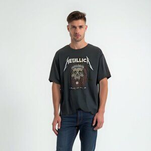 💕 Metallica Distressed Black Graphic T-Shirt XL *hole